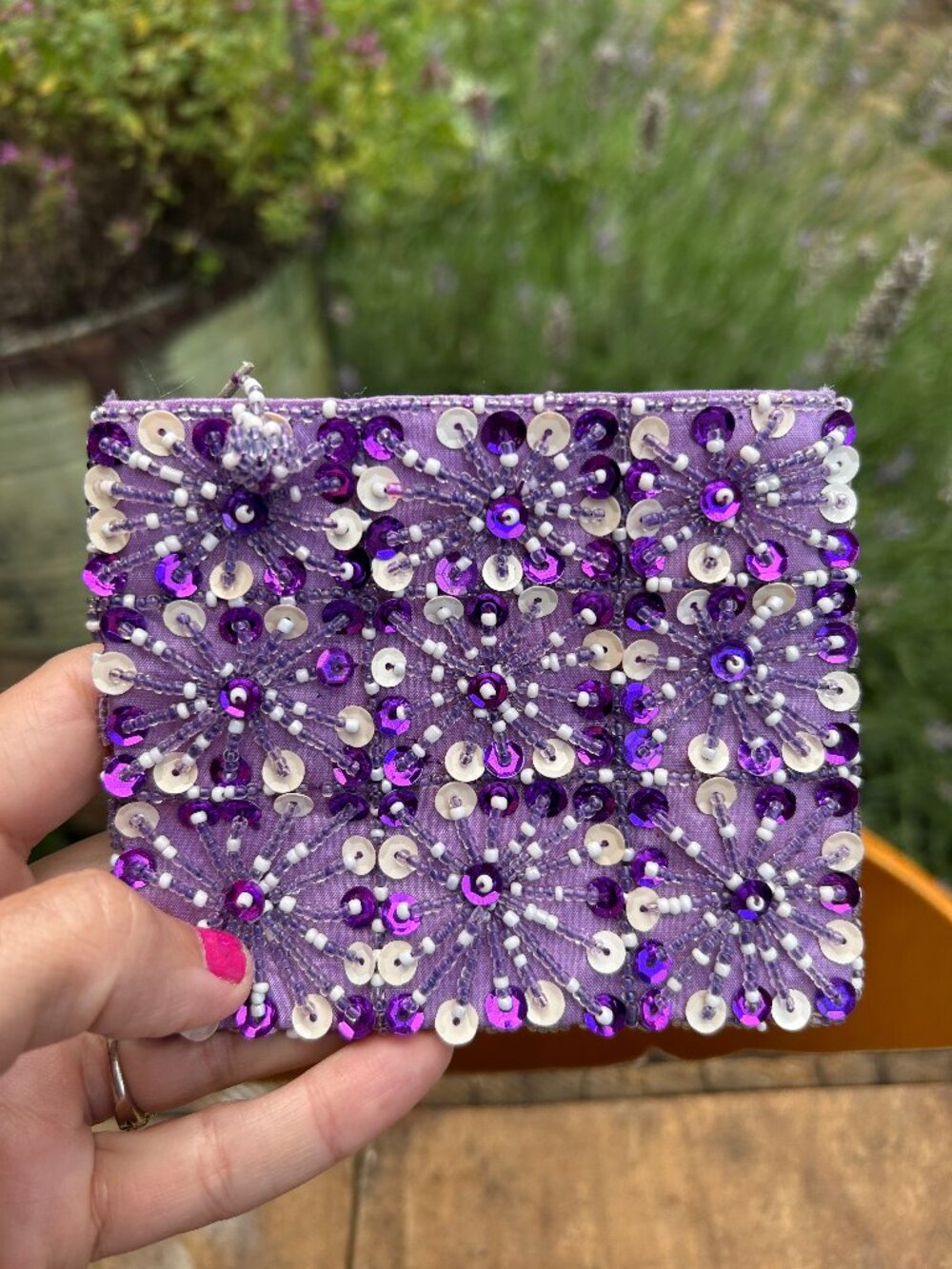 Coin Purse Purple Sparkly beaded Sequin Coin Purse Wallet Purple Accessory
